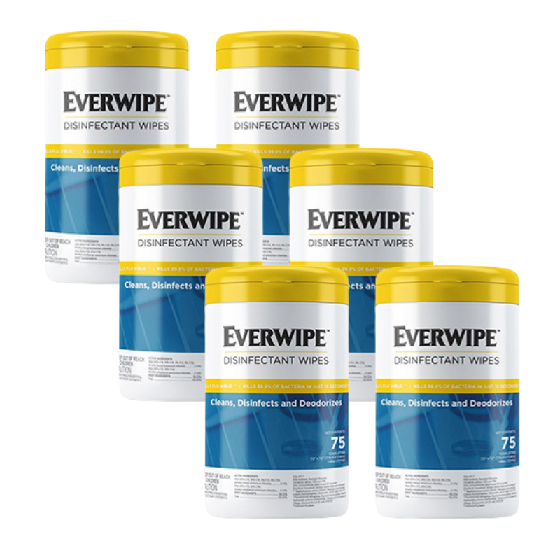 Everwipe Surface Disinfectant WipesLemon Scent, 75 Wipes per Tub (6